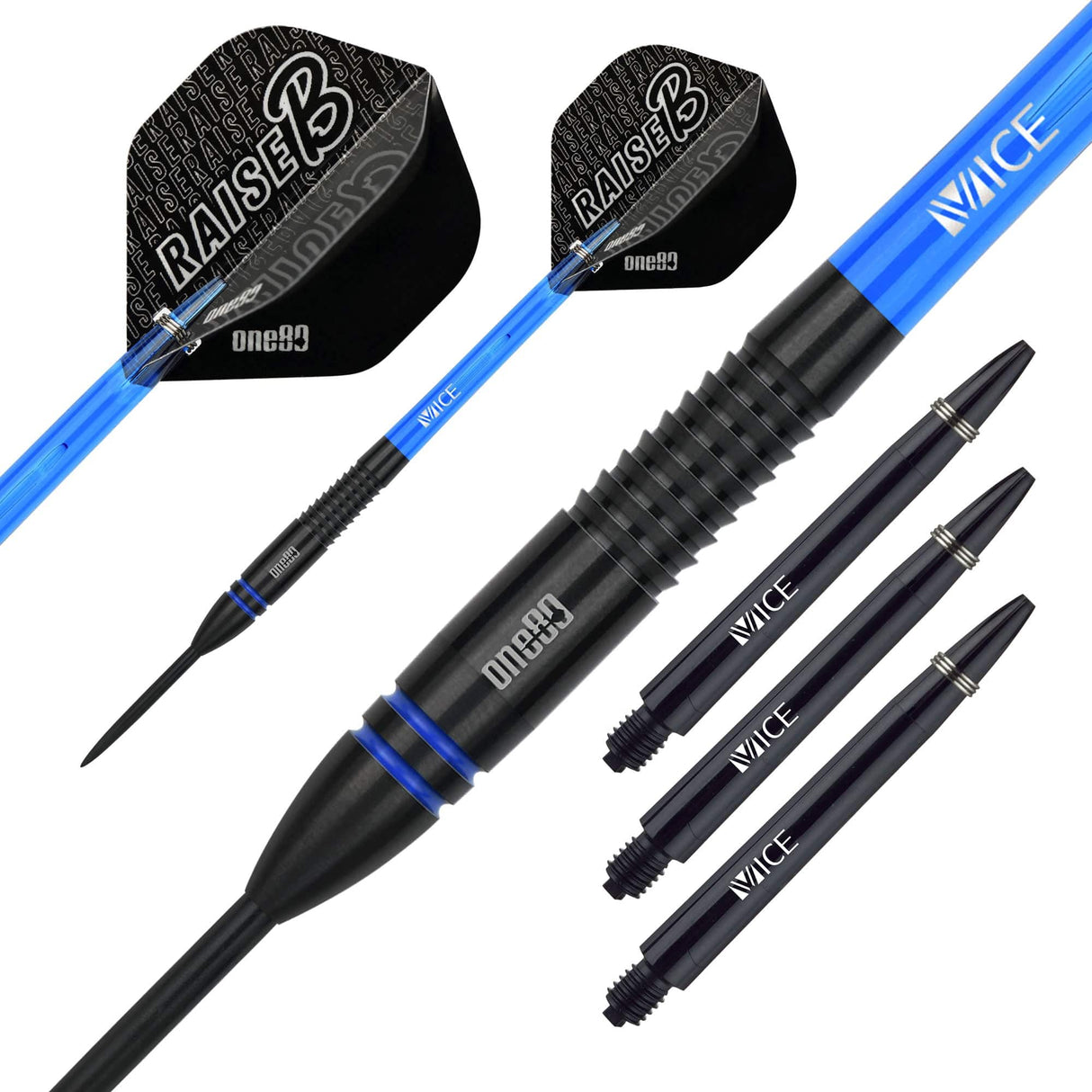 One80 Raise B Darts - Steel Tip - Black - Blue Rings