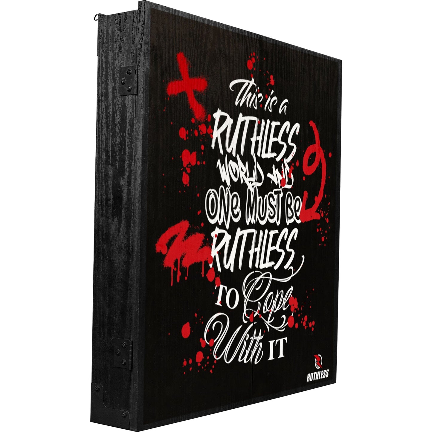 Ruthless Dartboard Cabinet - Square Design - One Must Be Ruthless