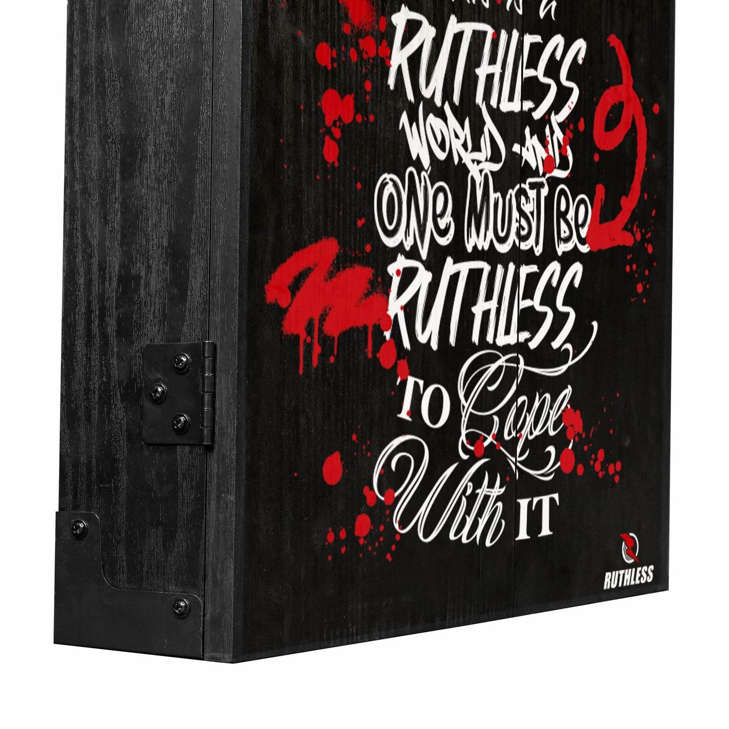 Ruthless Dartboard Cabinet - Square Design - One Must Be Ruthless