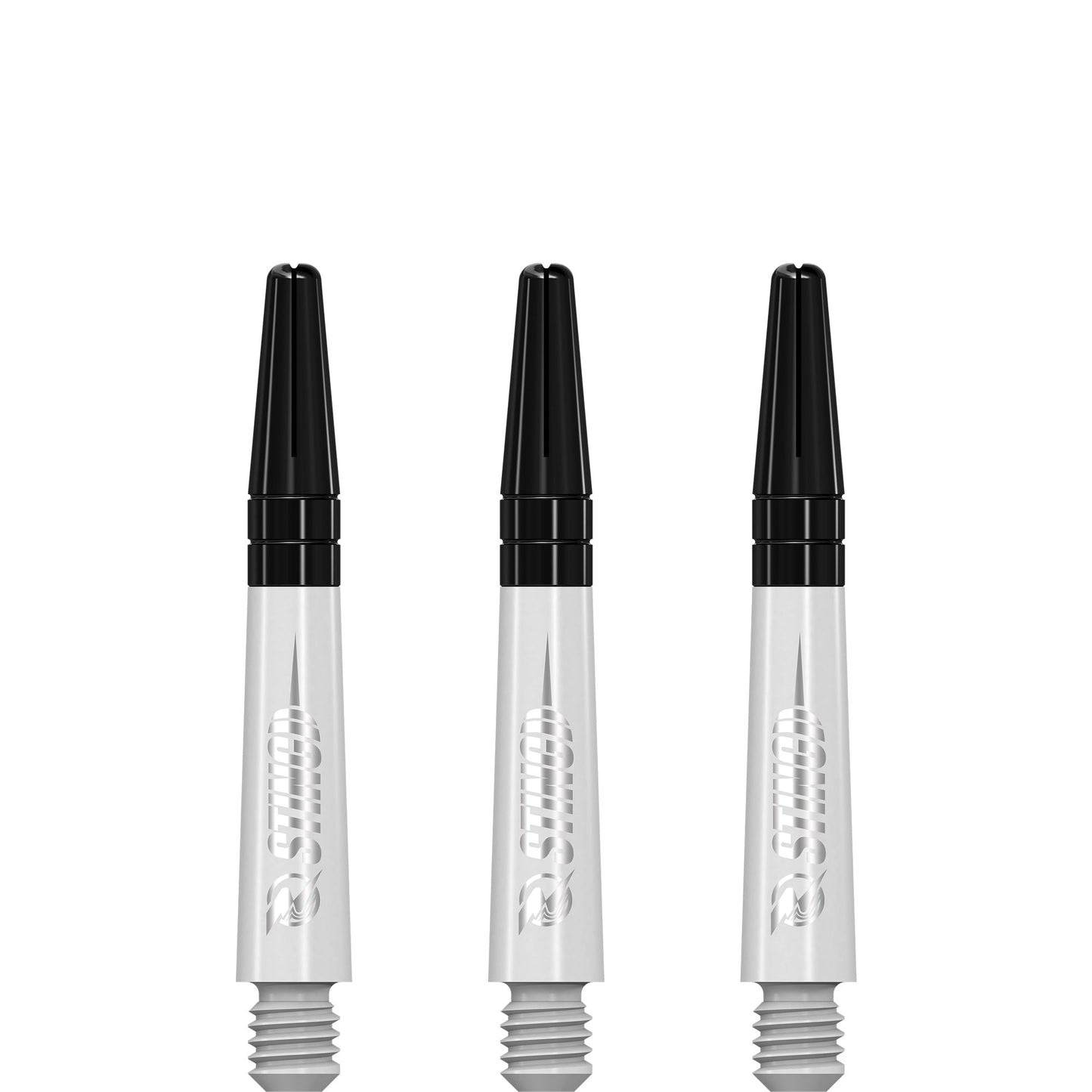 Ruthless Sting Dart Shafts - Polycarbonate - Solid White - Black Top Short
