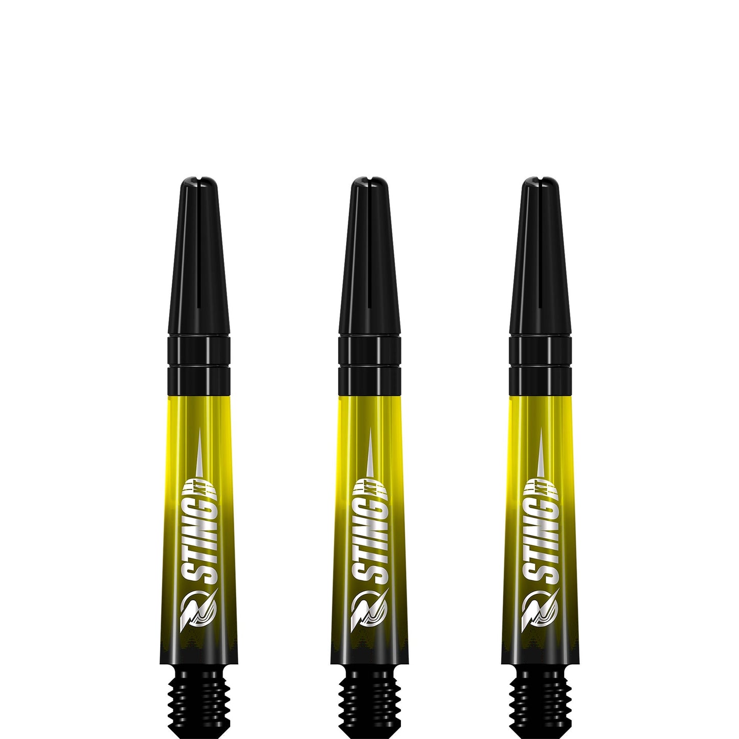 Ruthless Sting XT Dart Shafts - Polycarbonate - Gradient Black & Yellow - Black Top Short