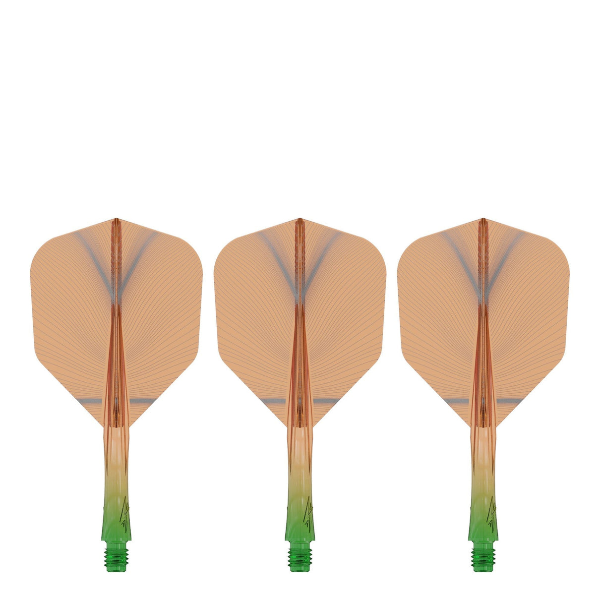 Caliburn SUP Flights - Moulded Shaft and Flight -  Standard No6 - Feather - Green & Orange