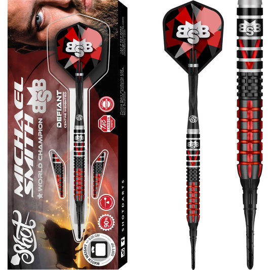 Shot Michael Smith Darts - Soft Tip Tungsten - Centre Weighted - Bully Boy - Defiant 18g