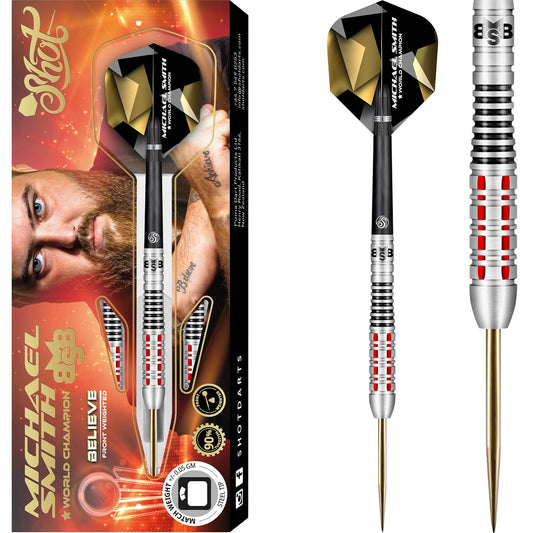 Shot Michael Smith Darts - Steel Tip Tungsten - Front Weighted - Bully Boy - Believe 22g