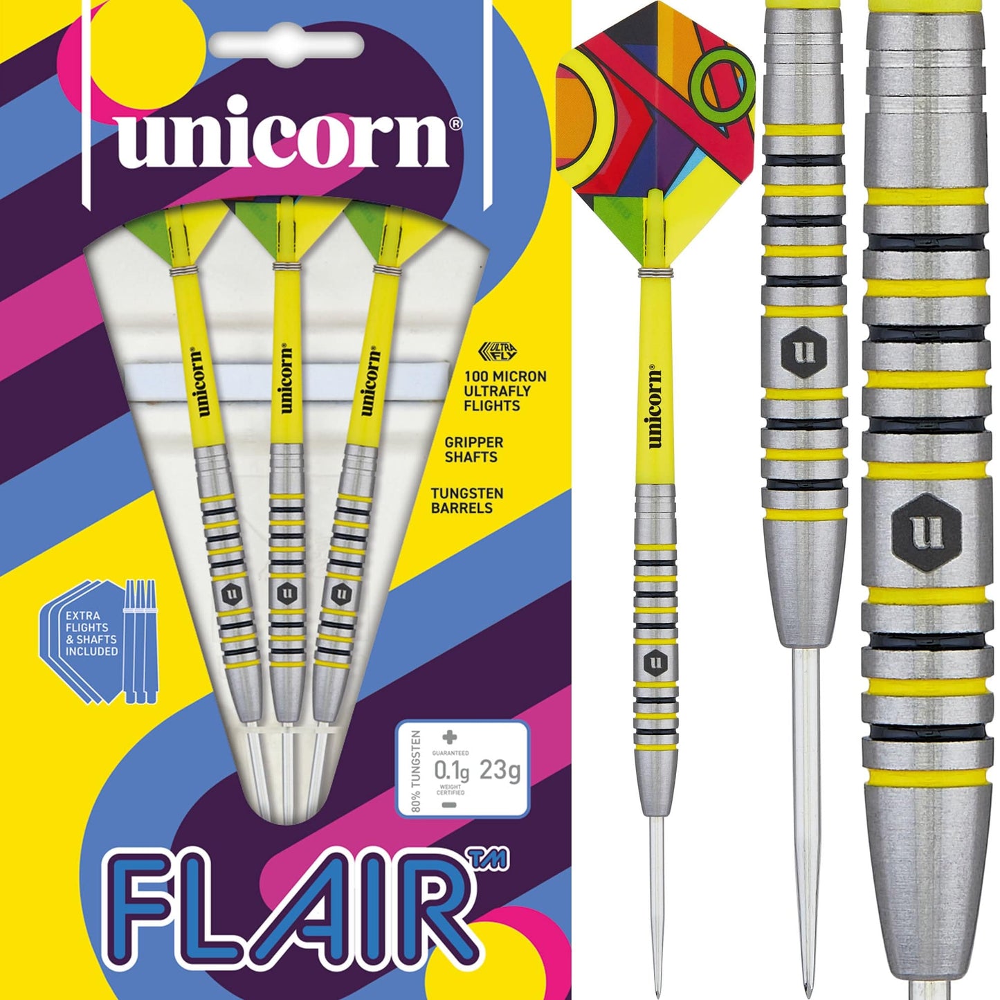 Unicorn Flair Darts - Steel Tip - Style 4 - Colour Ringed 23g