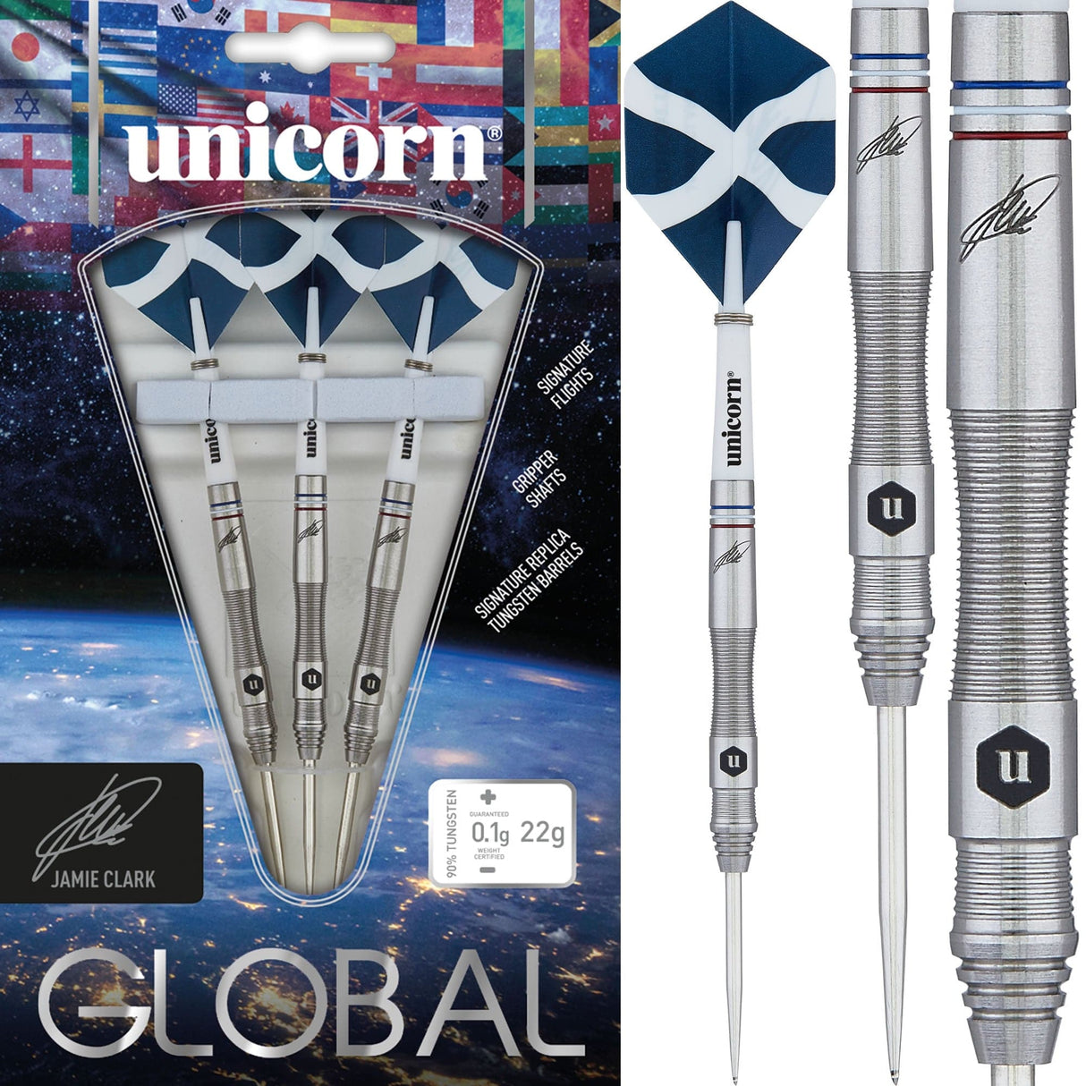 Unicorn Jamie Clark Darts - Steel Tip - Global - Natural 22g