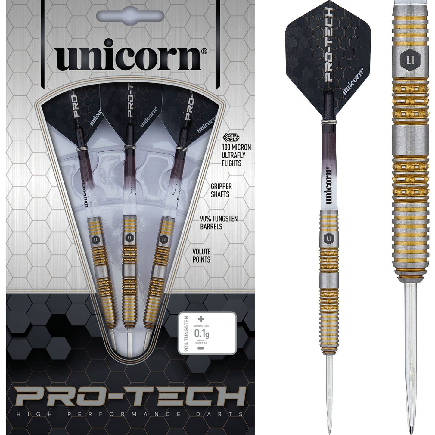 Unicorn Protech Darts - Steel Tip - Style 6 - Silver & Gold 23g