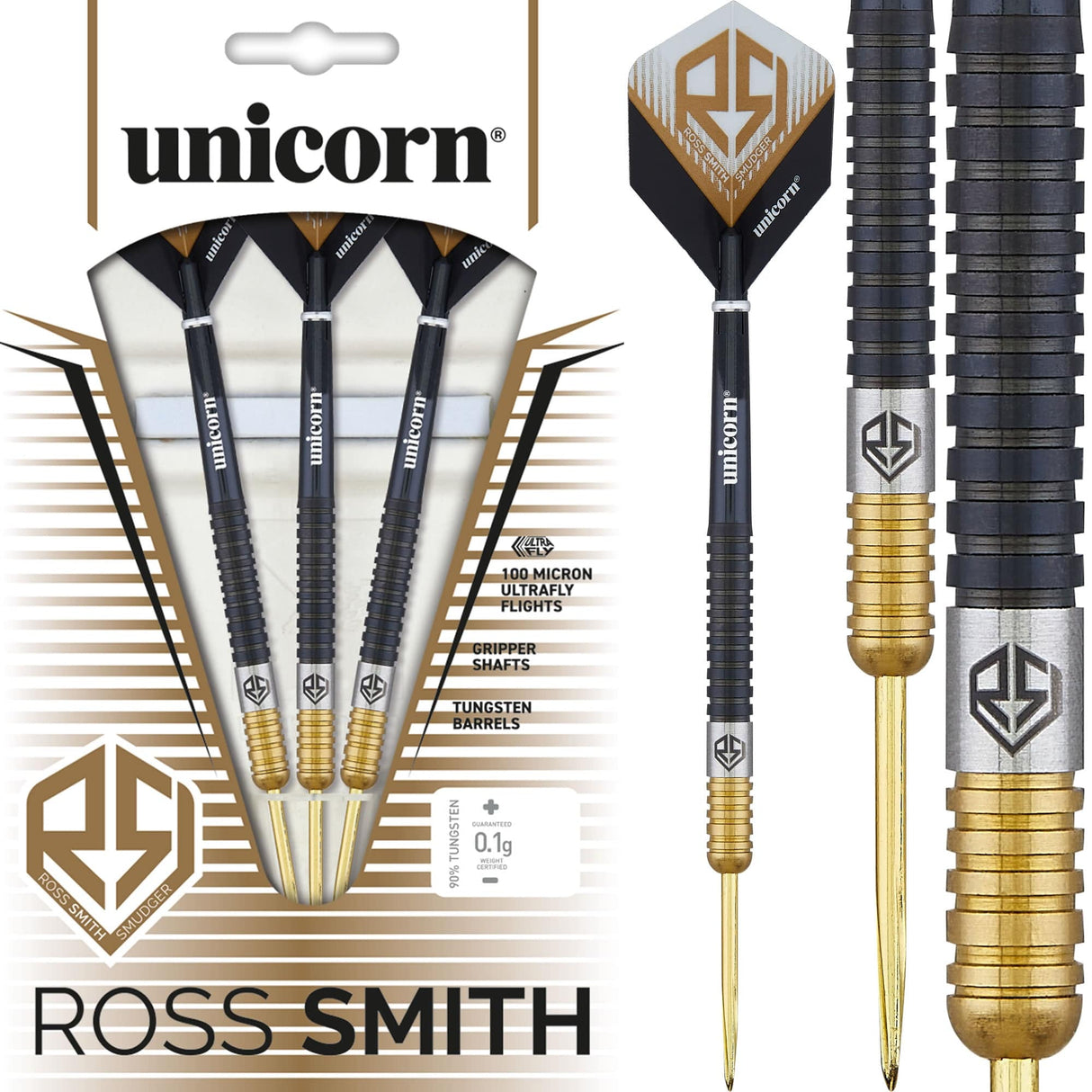 Unicorn Ross Smith Darts - Steel Tip - Smudger - Two Tone - Black & Gold