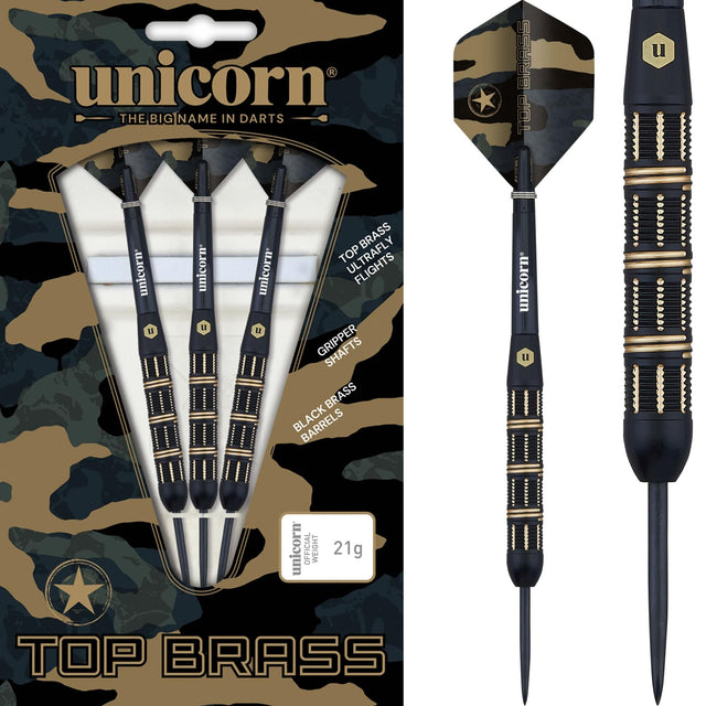 Unicorn Top Brass Darts - Steel Tip - Style 3 - Black & Gold 21g