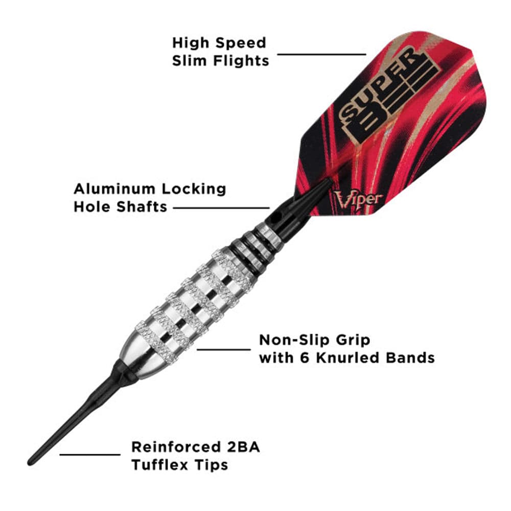 Viper Super Bee Darts - Soft Tip - Nickel Plated - Knurled Rings - Silver 16g
