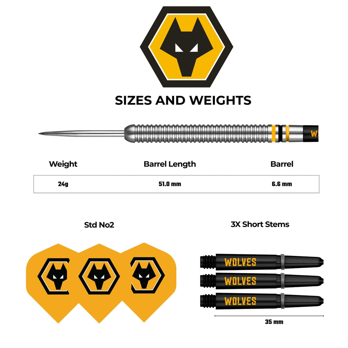 Wolverhampton Wanderers FC Darts - Steel Tip Tungsten - Official Licensed - Wolves - 24g