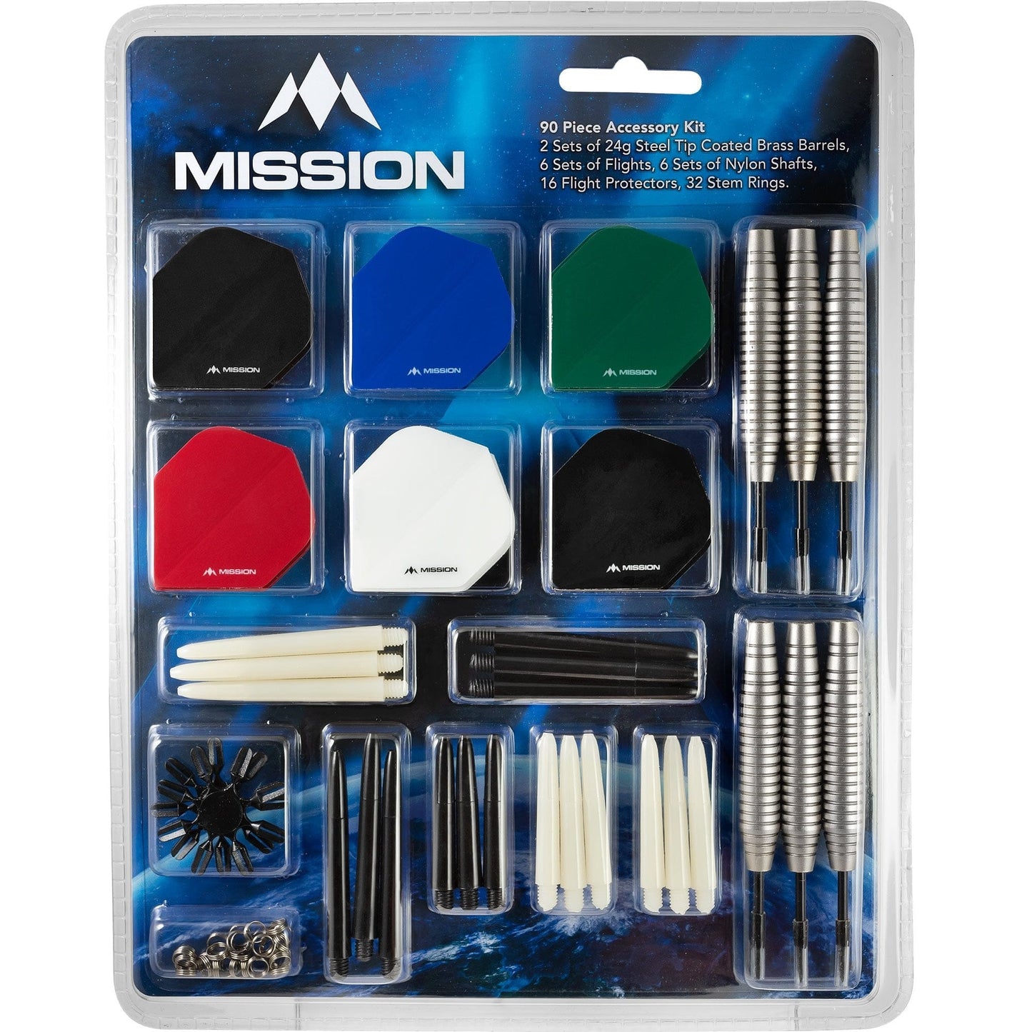 Mission Darts Accessory Kit - 90 Piece - Flights, Shafts - Steel Tip