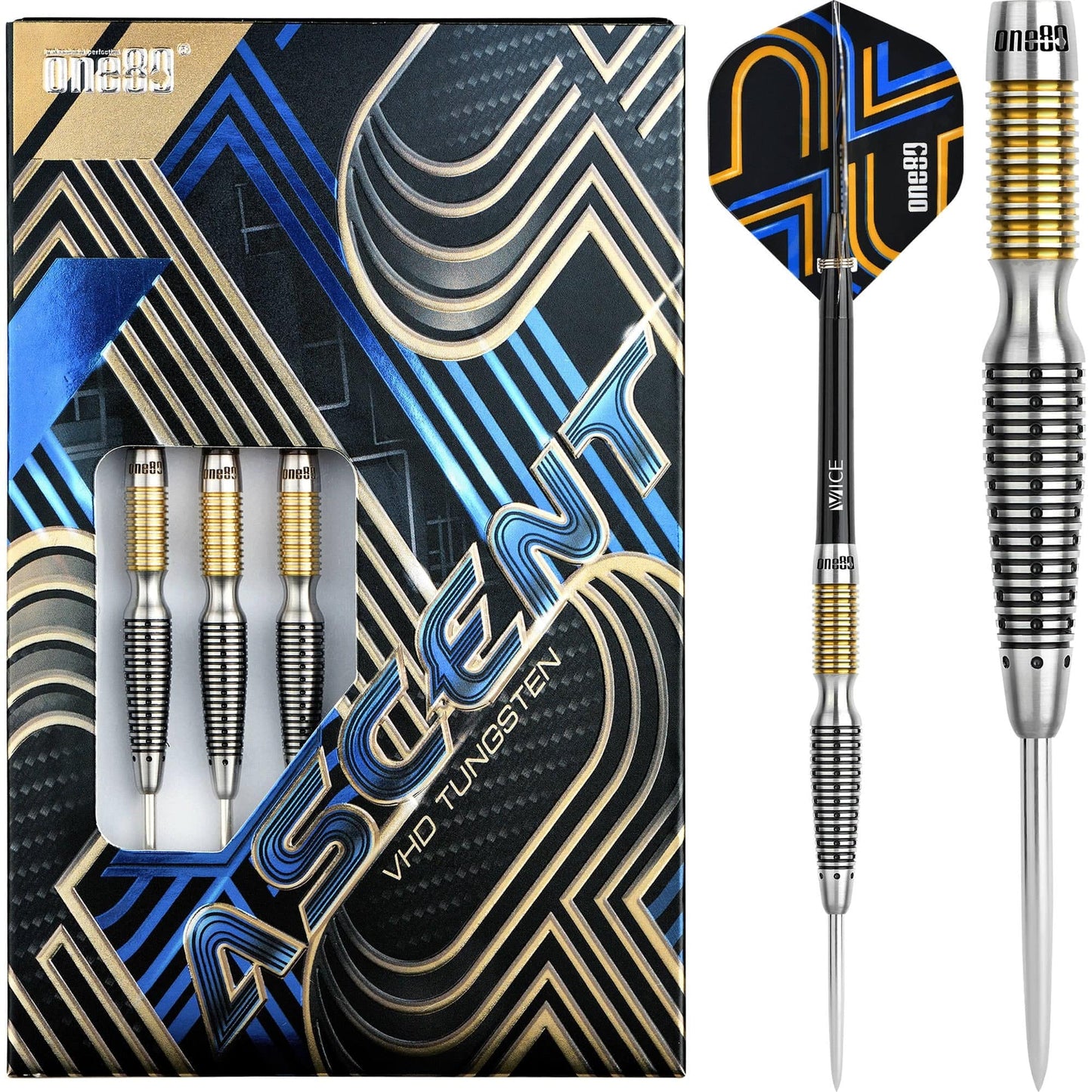 One80 Ascent Darts - Steel Tip - S03 - Black & Gold 23g