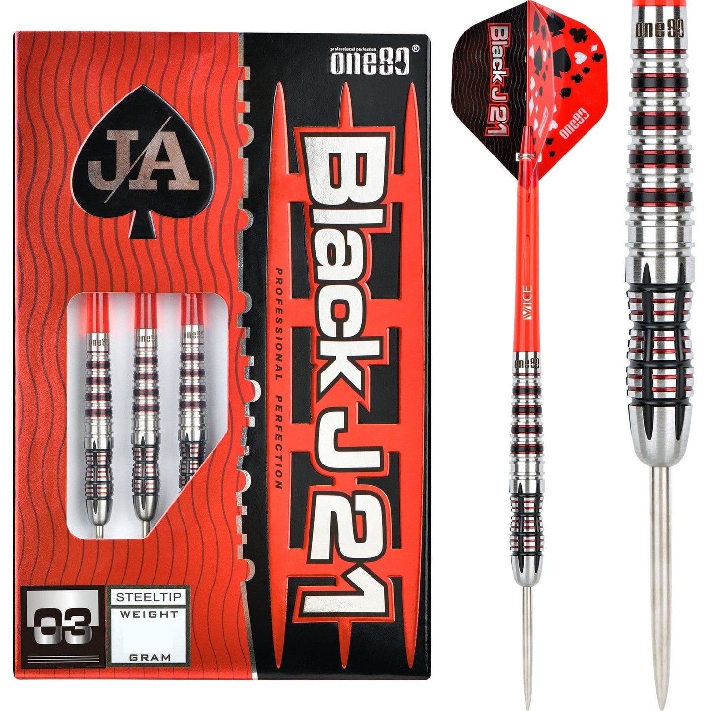 One80 Black J21 Darts - Steel Tip - Model 03