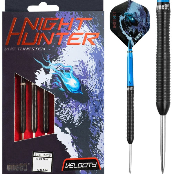One80 Night Hunter Darts - Steel Tip - Black - Velocity