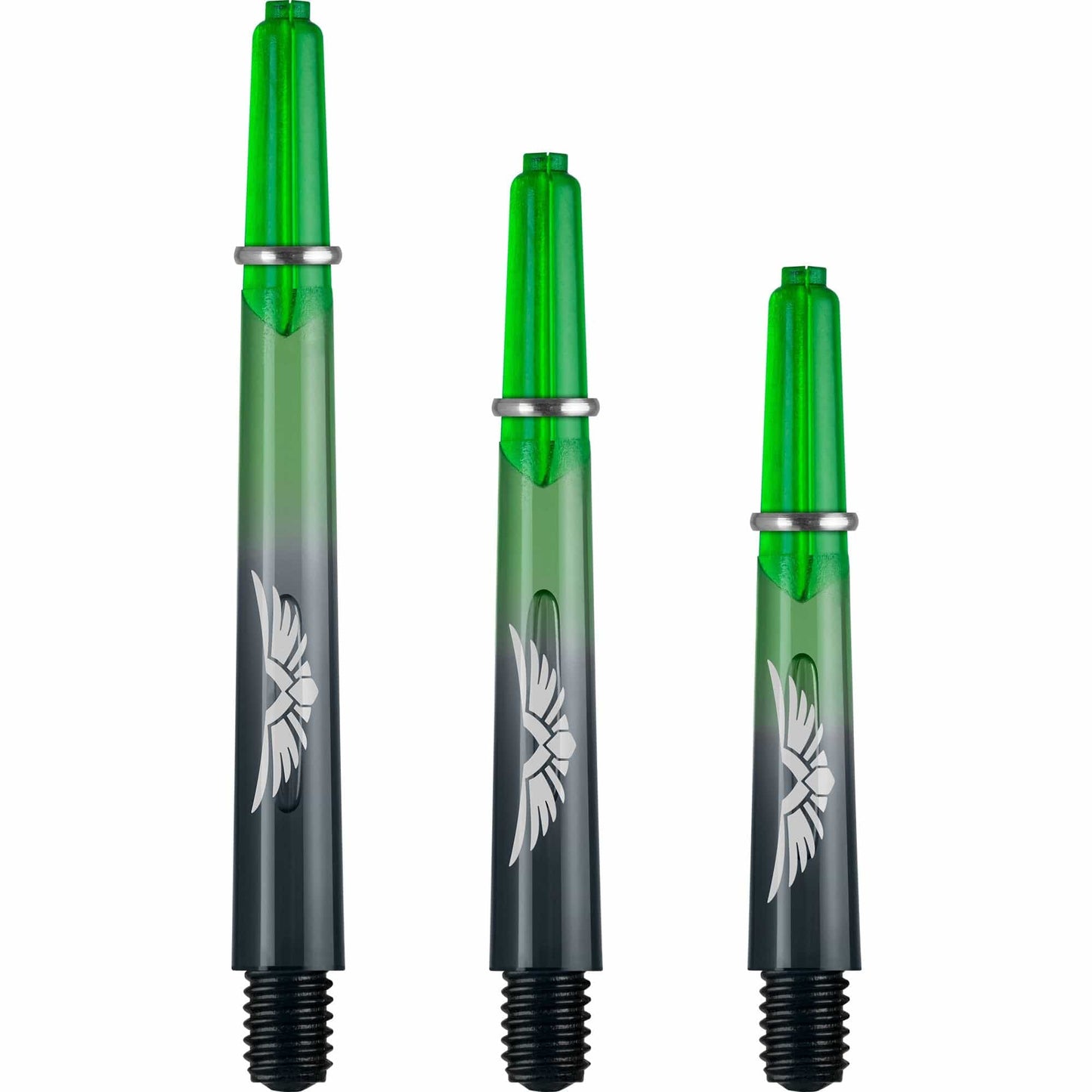 Shot Eagle Claw Dart Shafts - with Machined Rings - Strong Polycarbonate Stems - Black Green