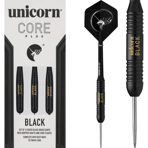 Unicorn Core Plus Black Brass Darts - Steel Tip - Twin Ring