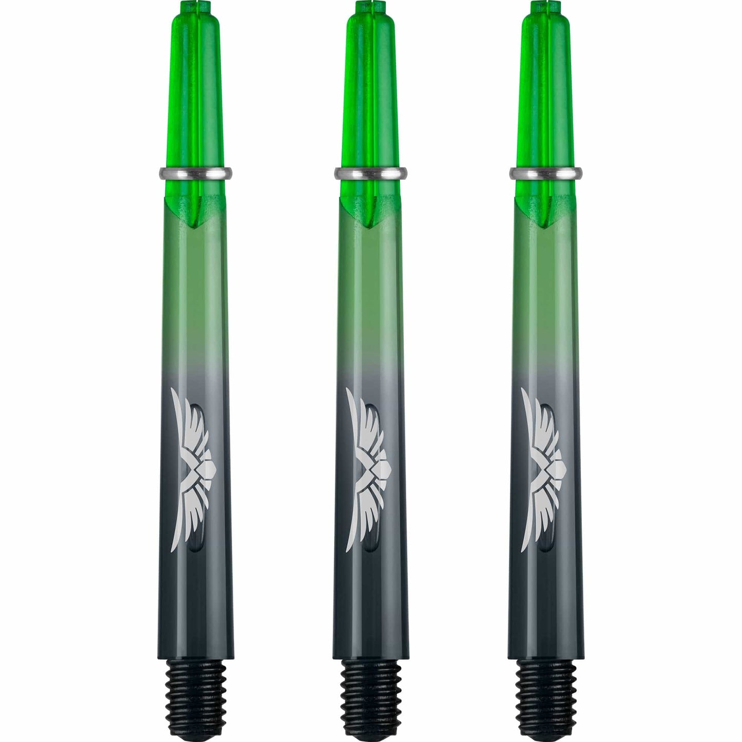 Shot Eagle Claw Dart Shafts - with Machined Rings - Strong Polycarbonate Stems - Black Green Medium