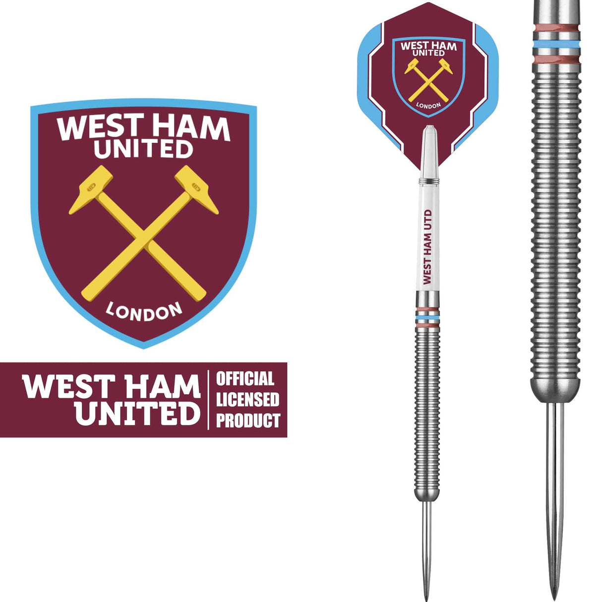West Ham United FC - Official Licensed - Steel Tip Darts - Tungsten - 24g 24g
