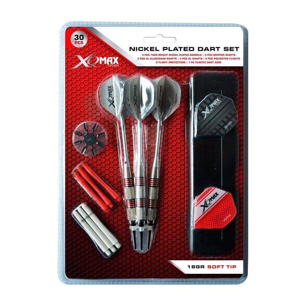 *XQMax Nickel Plated Soft Tip Dart Set - with Extras - Knurled - 18g