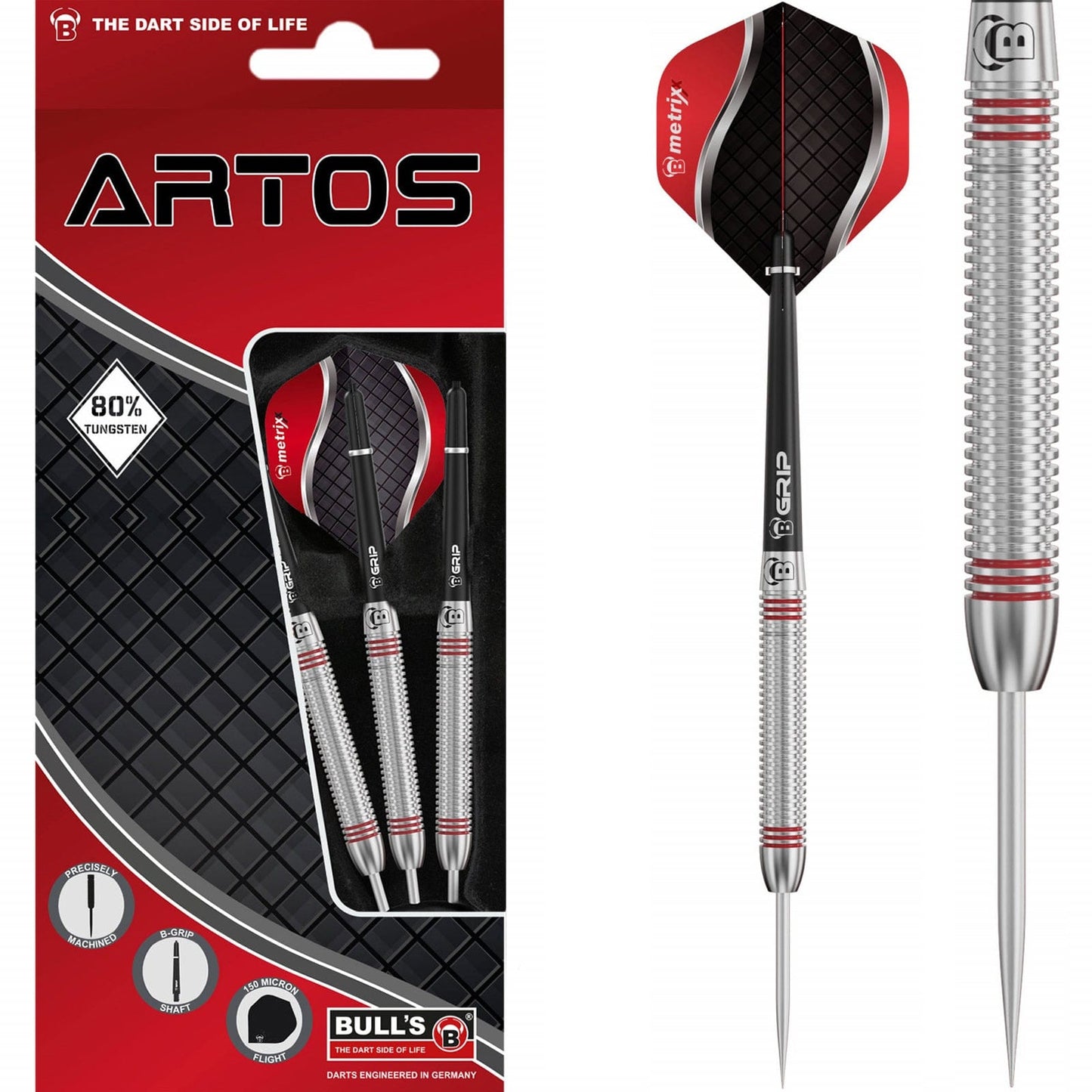 BULL'S Artos AR3 Darts - Steel Tip - 80% Tungsten - Red 22g
