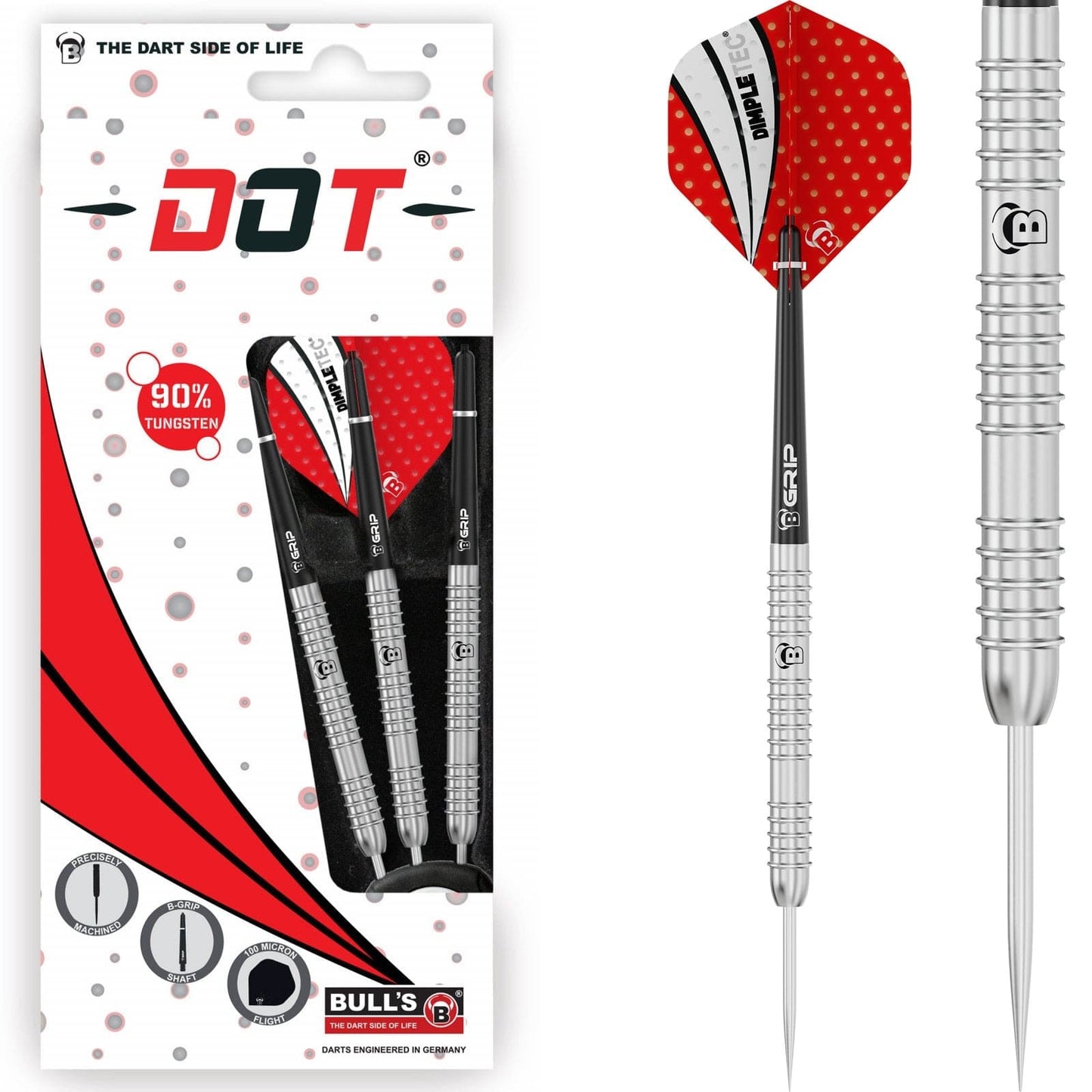 BULL'S Dot D8 Darts - Steel Tip - 90% Tungsten - Outer Grip 21g