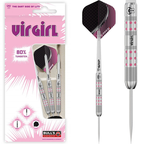 BULL'S Virgirl VR1 Darts - Steel Tip - 80% Tungsten - Dot Grip