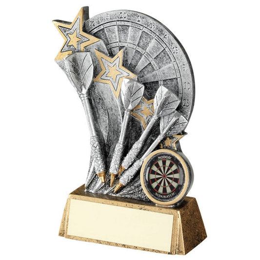 Dartboard with Darts on Bronze Base Darts Trophy - Pewter-Gold - 3 Sizes Small