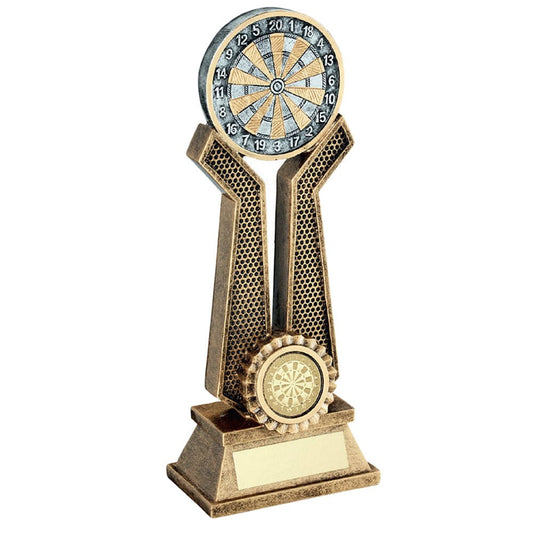Dartboard on Twin Prongs Darts Trophy - Bronze-Gold-Pewter - 3 Sizes Small