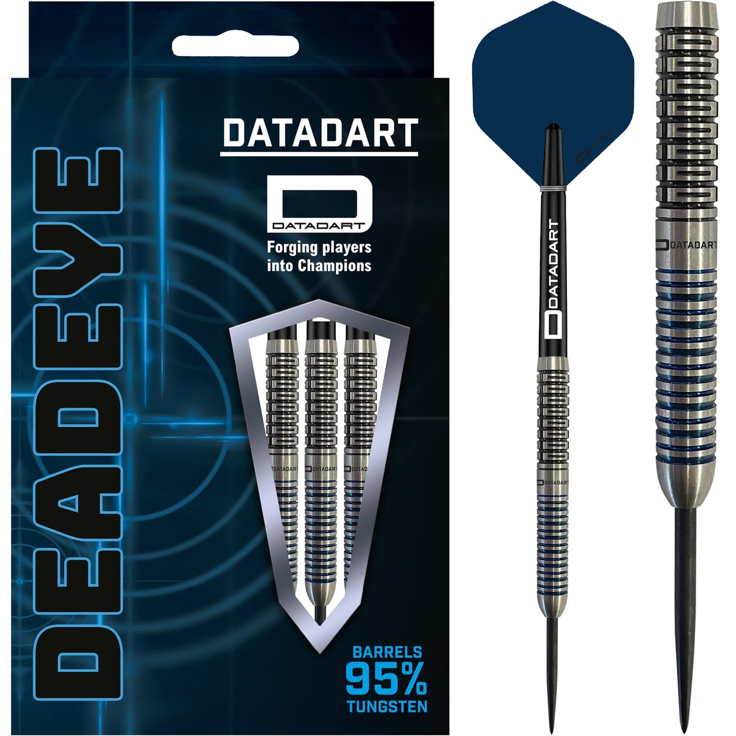 Datadart Deadeye Darts - Steel Tip - 95% - Black & Blue Electro 22g
