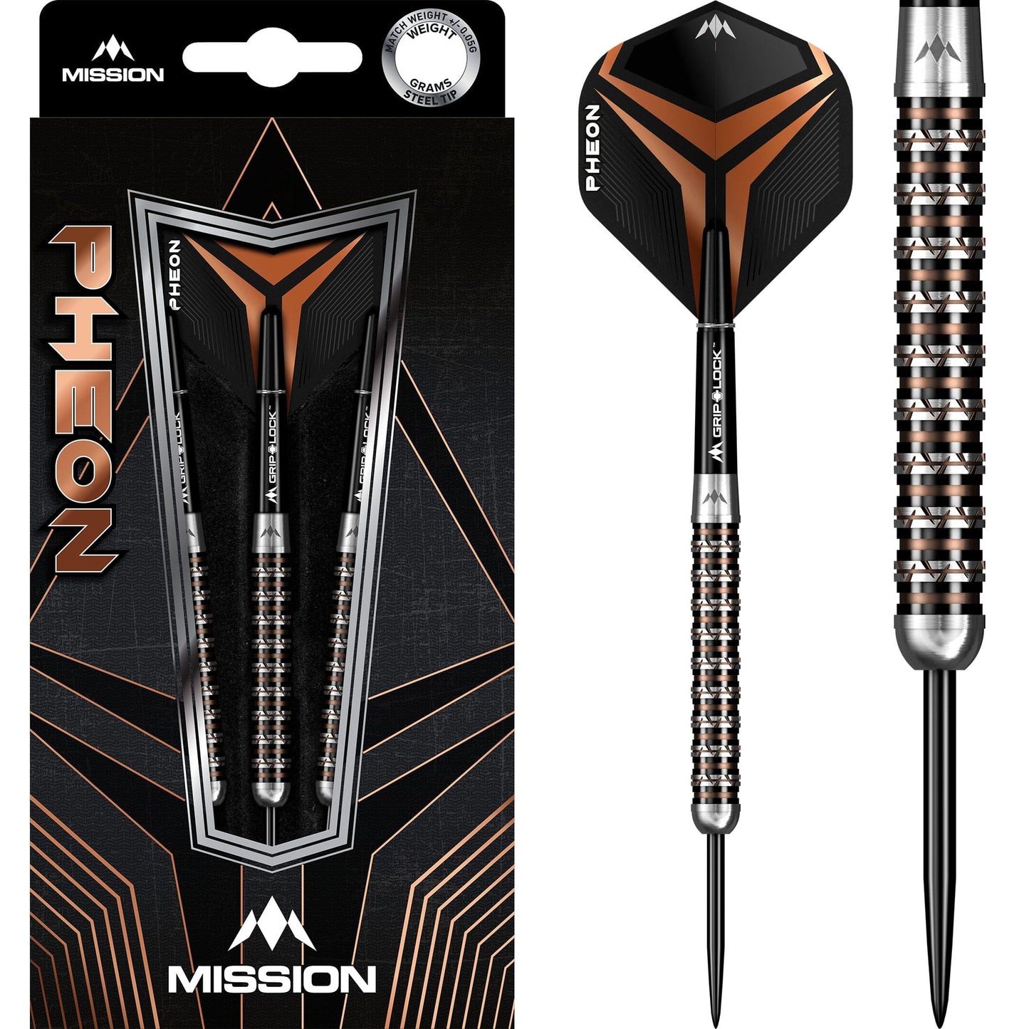 Mission Pheon Darts - Steel Tip - Electro - Black & Bronze 22g