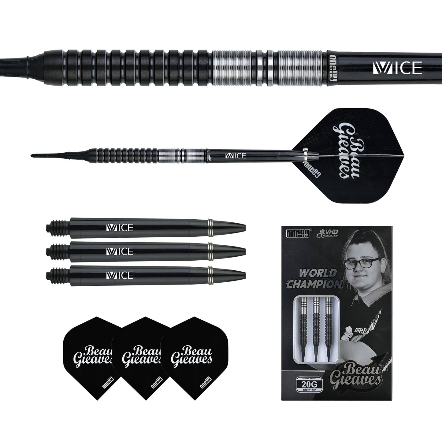 One80 Beau Greaves Darts - Soft Tip - VHD - Black Edition