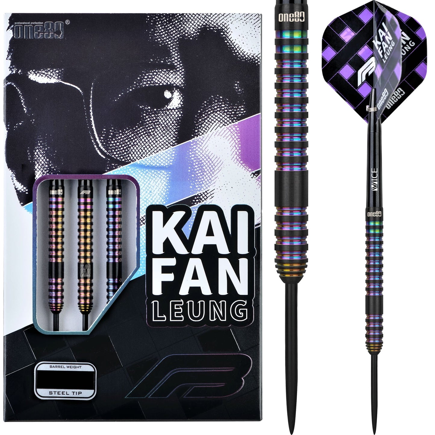 One80 FB Kai Fan Leung Darts - Steel Tip - V2 Signature - Rainbow Black 22g