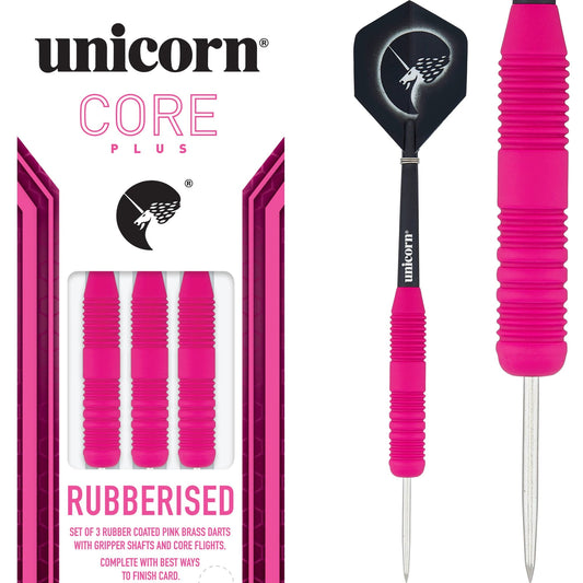 Unicorn Core Plus Win Darts - Steel Tip Brass - Rubberised Pink 22g