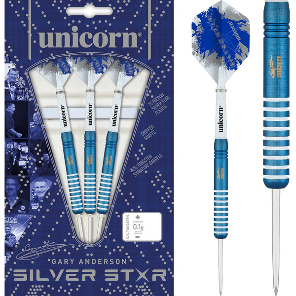 Unicorn Gary Anderson Darts - Steel Tip - Silver Star - Blue