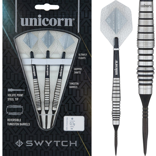 Unicorn Swytch Darts - Steel and Soft Tip - Reversible Barrels - Black 21g