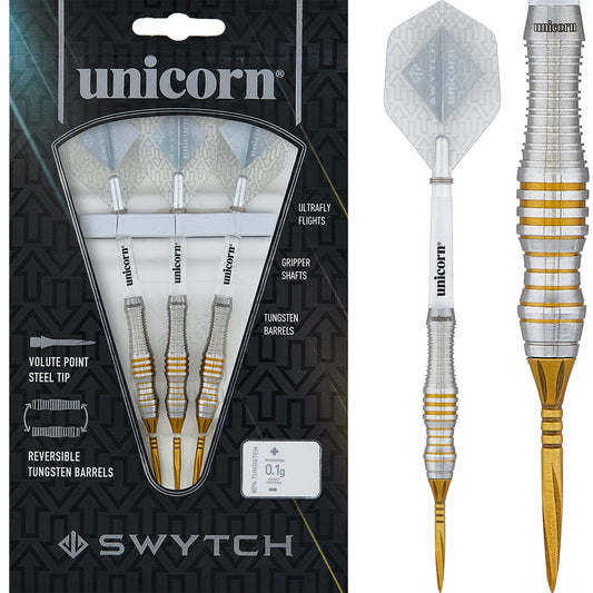 Unicorn Swytch Darts - Steel and Soft Tip - Reversible Barrels - Gold 22g