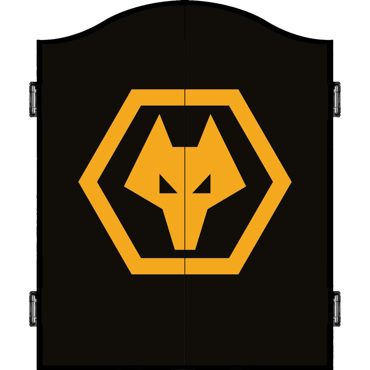 Wolverhampton Wanderers FC Dartboard Cabinet - Official Licensed - C1 - Wolves - Black - Yellow Crest